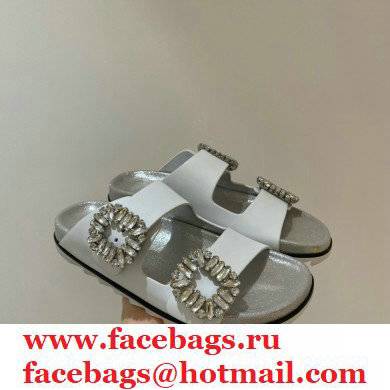 roger vivier Slidy Viv' Strass Buckle Mules in leather white