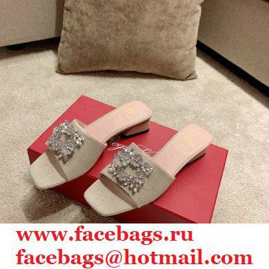 roger vivier heel 2.5cm Bouquet Strass Buckle Mules in Fabrics beige