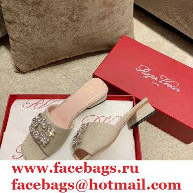 roger vivier heel 2.5cm Bouquet Strass Buckle Mules in Fabrics beige