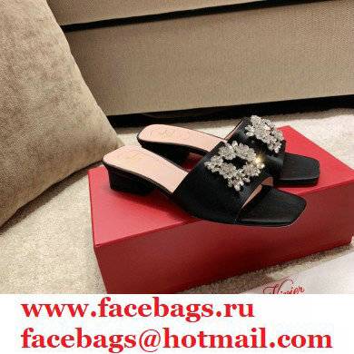 roger vivier heel 2.5cm Bouquet Strass Buckle Mules in satin black