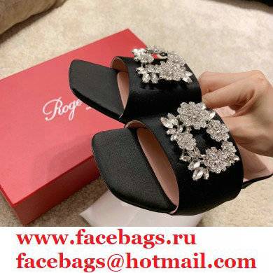 roger vivier heel 2.5cm Bouquet Strass Buckle Mules in satin black