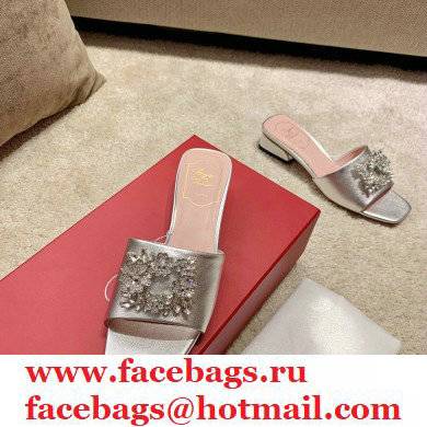 roger vivier heel 2.5cm Bouquet Strass Buckle Mules in satin silver