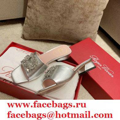 roger vivier heel 2.5cm Bouquet Strass Buckle Mules in satin silver