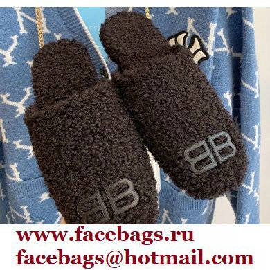 Balenciaga Fake Shearling Cosy BB Mules Black 2021