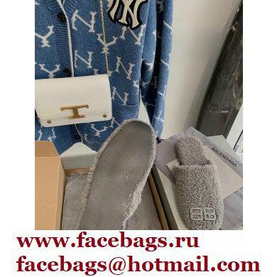 Balenciaga Fake Shearling Cosy BB Mules Gray 2021