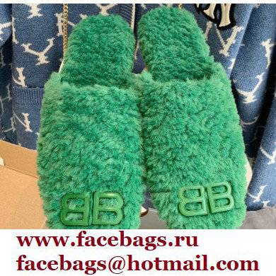 Balenciaga Fake Shearling Cosy BB Mules Green 2021