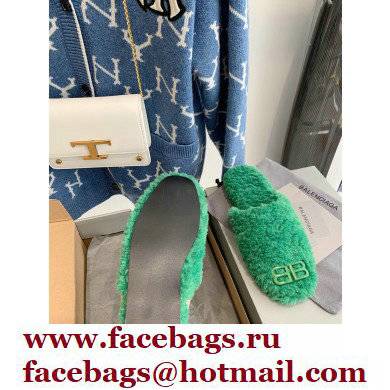 Balenciaga Fake Shearling Cosy BB Mules Green 2021