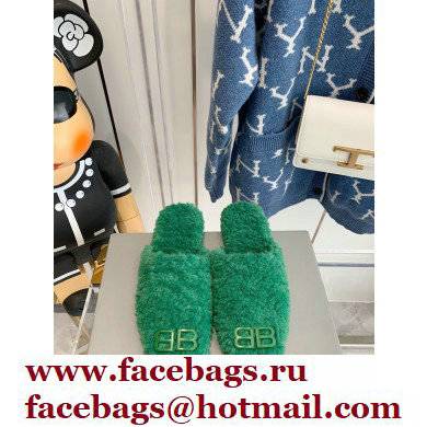 Balenciaga Fake Shearling Cosy BB Mules Green 2021