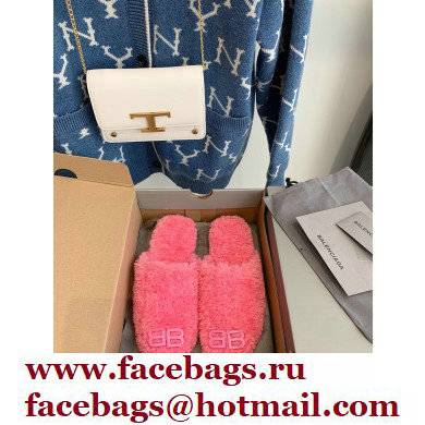 Balenciaga Fake Shearling Cosy BB Mules Pink 2021