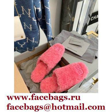 Balenciaga Fake Shearling Cosy BB Mules Pink 2021