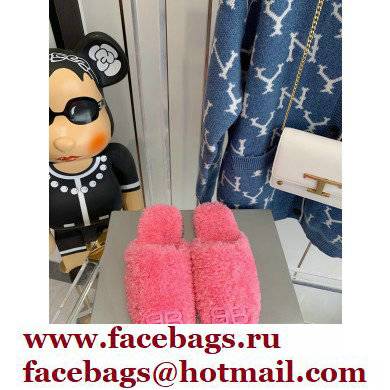 Balenciaga Fake Shearling Cosy BB Mules Pink 2021