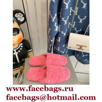 Balenciaga Fake Shearling Cosy BB Mules Pink 2021