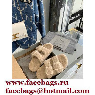 Balenciaga Fake Shearling Mallorca Sandals Beige 2021