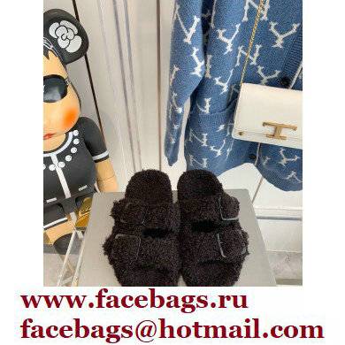 Balenciaga Fake Shearling Mallorca Sandals Black 2021