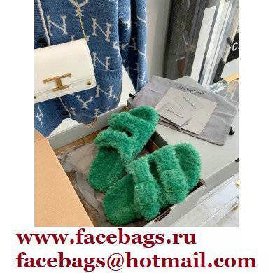 Balenciaga Fake Shearling Mallorca Sandals Green 2021