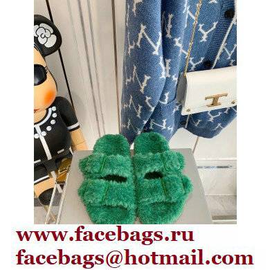 Balenciaga Fake Shearling Mallorca Sandals Green 2021