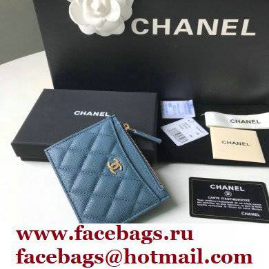 Chanel A84105 Classic Card Holder w/ Coin Purse BLUE