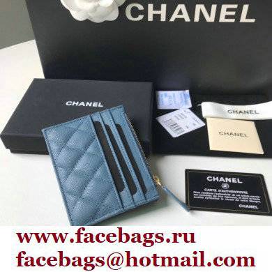 Chanel A84105 Classic Card Holder w/ Coin Purse BLUE