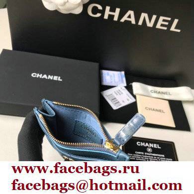 Chanel A84105 Classic Card Holder w/ Coin Purse BLUE