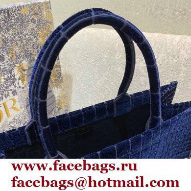 Dior Book Tote Bag in Crocodile-Effect Embroidered Velvet Blue 2021