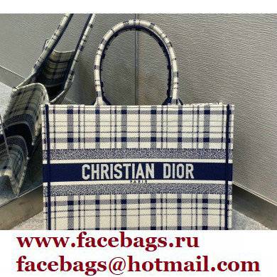 Dior Small Book Tote Bag in Blue Check'n'Dior Embroidery 2021