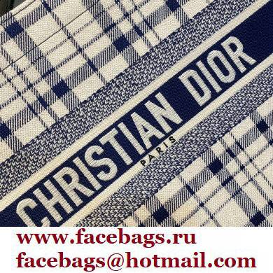 Dior Small Book Tote Bag in Blue Check'n'Dior Embroidery 2021