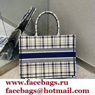 Dior Small Book Tote Bag in Blue Check'n'Dior Embroidery 2021