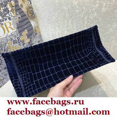 Dior Small Book Tote Bag in Crocodile-Effect Embroidered Velvet Blue 2021