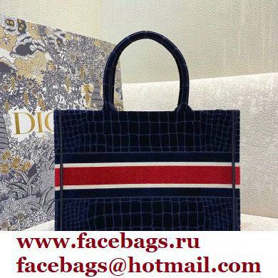 Dior Small Book Tote Bag in Crocodile-Effect Embroidered Velvet Blue 2021