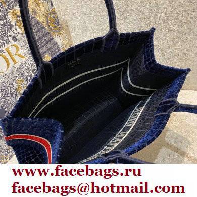 Dior Small Book Tote Bag in Crocodile-Effect Embroidered Velvet Blue 2021