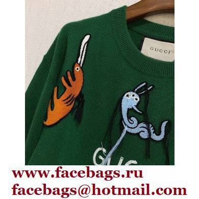 Gucci Freya Hartas animal wool sweater green 2021