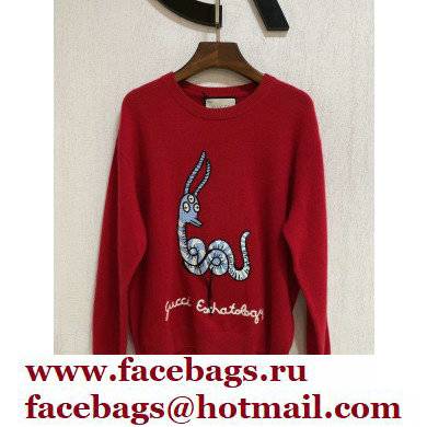 Gucci Freya Hartas animal wool sweater red 2021