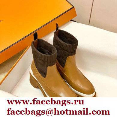 Hermes Heel Ankle Boots Brown Handmade