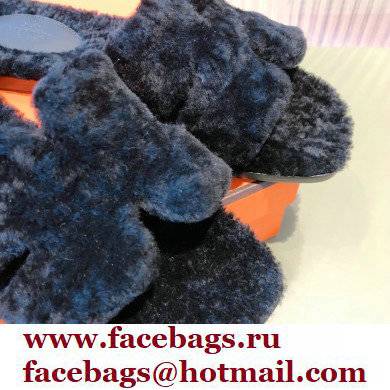 Hermes Shearling Woolskin Oran Sandals Black 2021