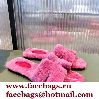 Hermes Shearling Woolskin Oran Sandals Fuchsia 2021