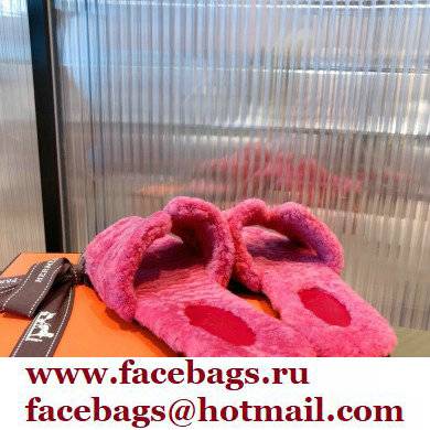 Hermes Shearling Woolskin Oran Sandals Fuchsia 2021