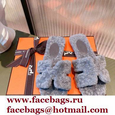 Hermes Shearling Woolskin Oran Sandals Gray 2021