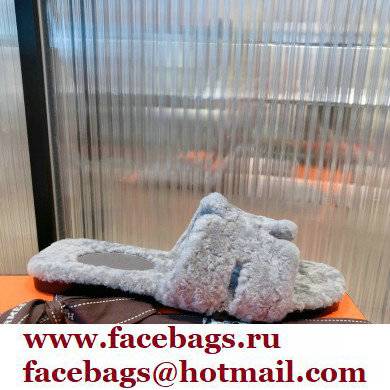 Hermes Shearling Woolskin Oran Sandals Gray 2021