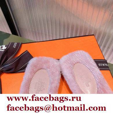 Hermes Shearling Woolskin Oran Sandals Light Pink 2021