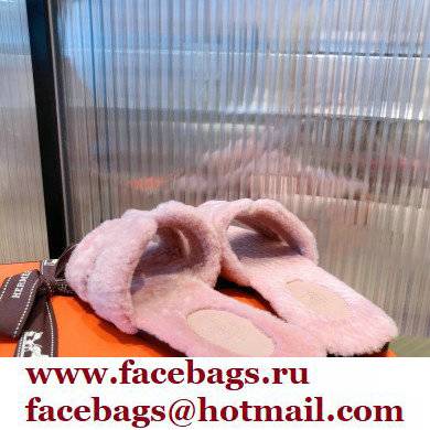 Hermes Shearling Woolskin Oran Sandals Light Pink 2021