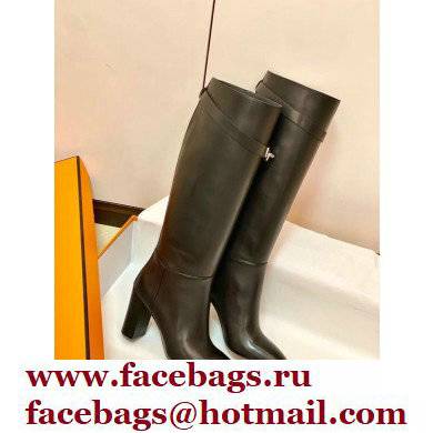 Hermes Story High Boots Black Handmade