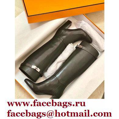 Hermes Story High Boots Black Handmade