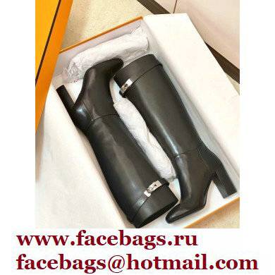 Hermes Story High Boots Black Handmade