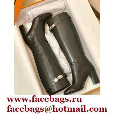 Hermes Story High Boots Black Handmade