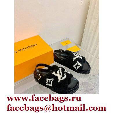 Louis Vuitton Shearling Paseo Flat Comfort Sandals Black 2021