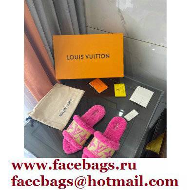 Louis Vuitton Shearling and Raffia Lock It Flat Mules Dark Pink 2021