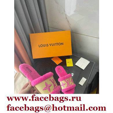 Louis Vuitton Shearling and Raffia Lock It Flat Mules Dark Pink 2021