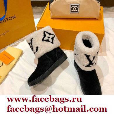 Louis Vuitton Suede Leather and Shearling Snowdrop Flat Ankle Boots Black/White 2021