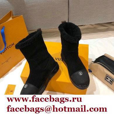 Louis Vuitton Suede and Shearling Lining Snowdrop Flat Ankle Boots Black 2021