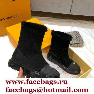 Louis Vuitton Suede and Shearling Lining Snowdrop Flat Ankle Boots Black 2021